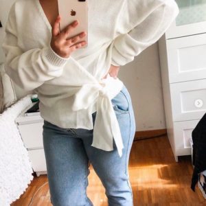 LORNA LUXE ‘BUT FIRST’ CREAM WRAP CARDIGAN